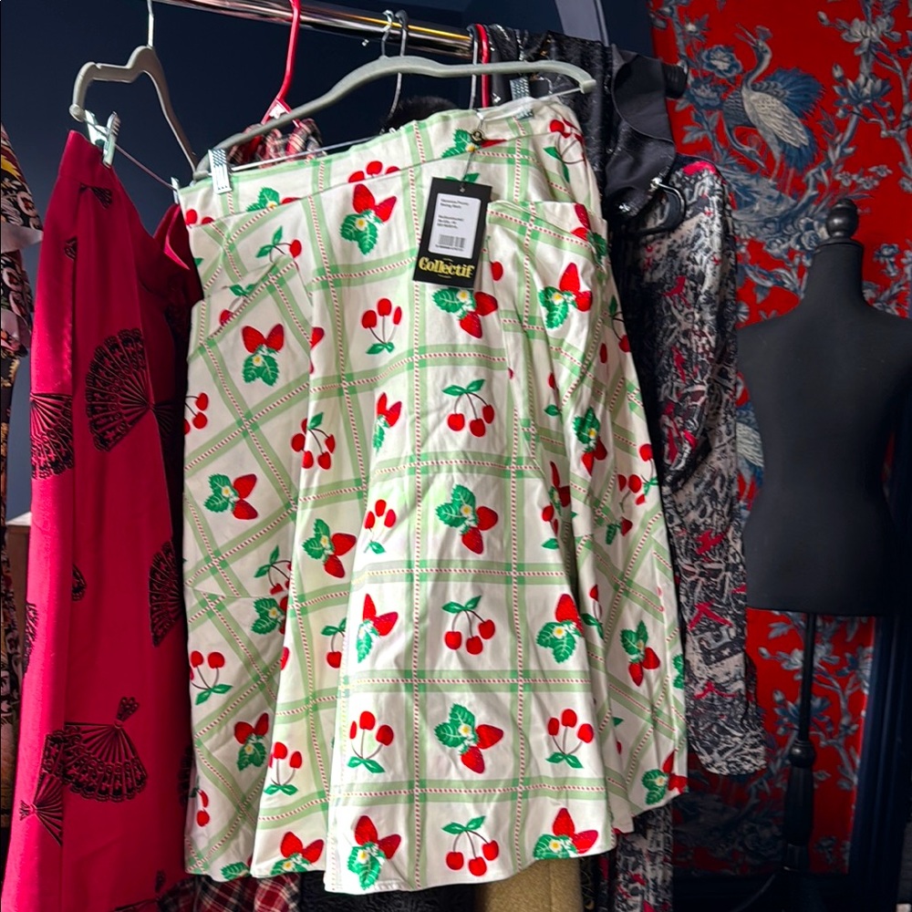 Collectif White Cherry Print Skirt